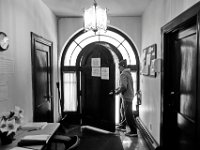 Navy veteran, Steve Viveiros, who has recently found a job, heads out of the door of the Veterans Transition House in New Bedford, MA.  Like the other residents of the VTH, Steve has dealt with plenty of adversity before being given a chance to get back on his feet.   PHOTO PETER PEREIRA